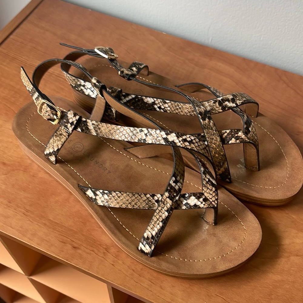 Chinese Laundry Snake Print Strappy Sandals in Brown and Cream
